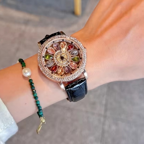 Luxury Rotating Petal Flower Dial Diamond Crystal Watch main image 6